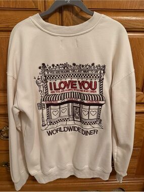 Dandy Worldwide, Diner 'I Love You' Cream Graphic Sweatshirt, Large